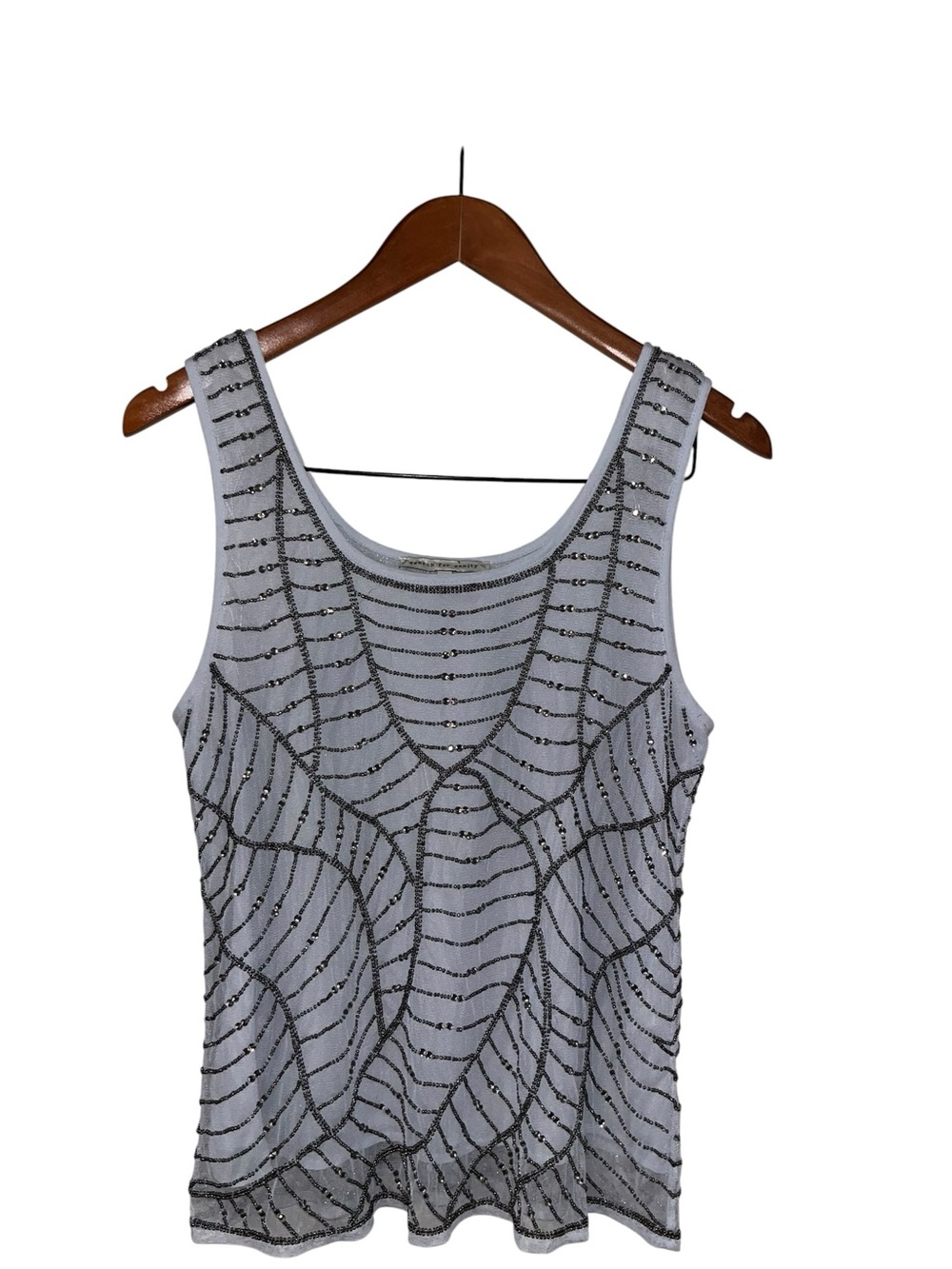Search for Sanity Blue-Gray Beaded Scoop Neck Top